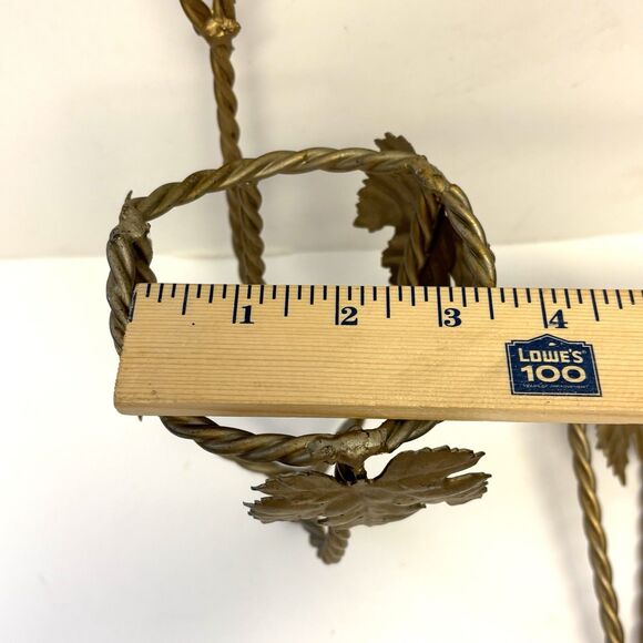2 VTG Metal Wall Sconces Gold Tone Hanging Candle Holder Twisted Rope And Leaves - Picture 6 of 7
